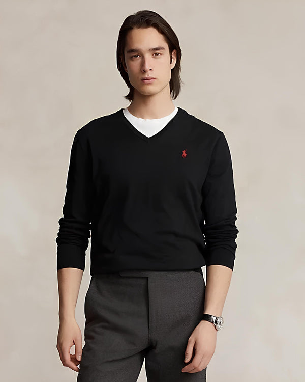 POLO RALPH LAUREN CUSTOM FIT COTTON V-NECK SWEATER
